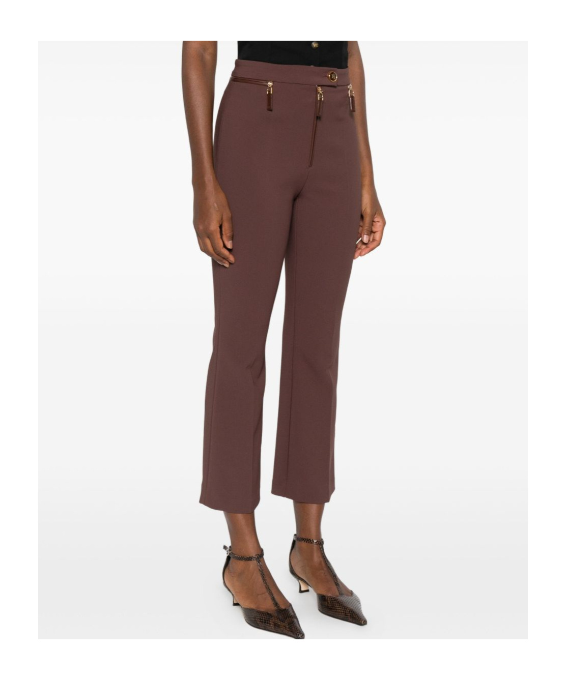 Elisabetta Franchi Cropped Brown Straight-leg Trousers With High Waist In Multi