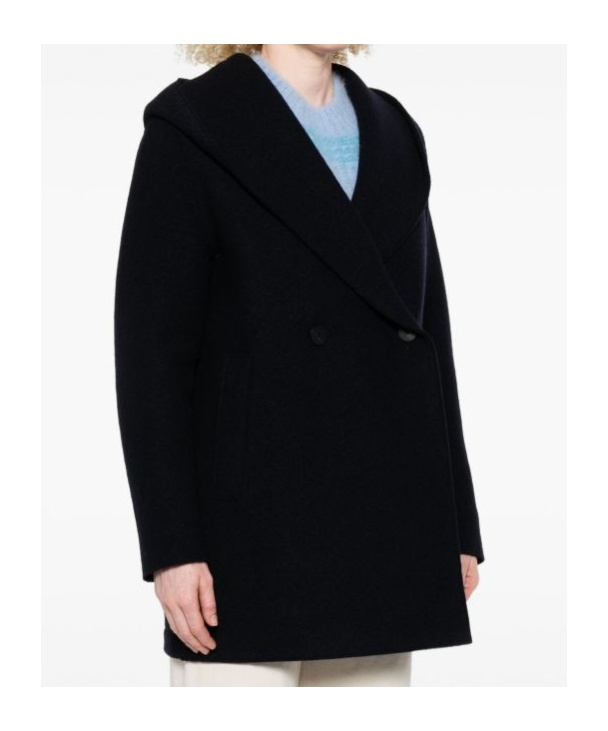 Harris Wharf London Boxy Blue Giacconi Coat With Oversized Collar In Black