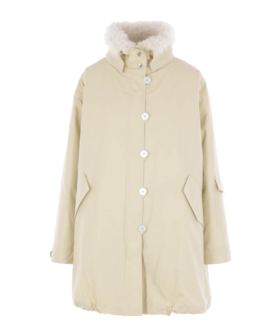 Jil Sander Oversized Parka In Textured Cotton With Removable Filling In Neutral