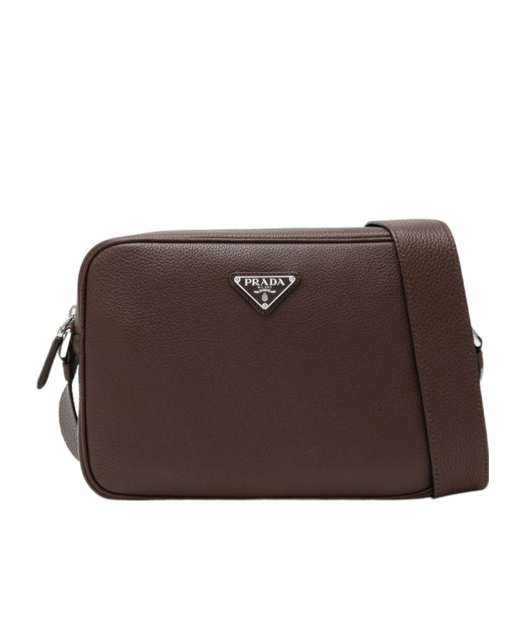 Prada Triangle Logo Leather Messenger Bag In Brown