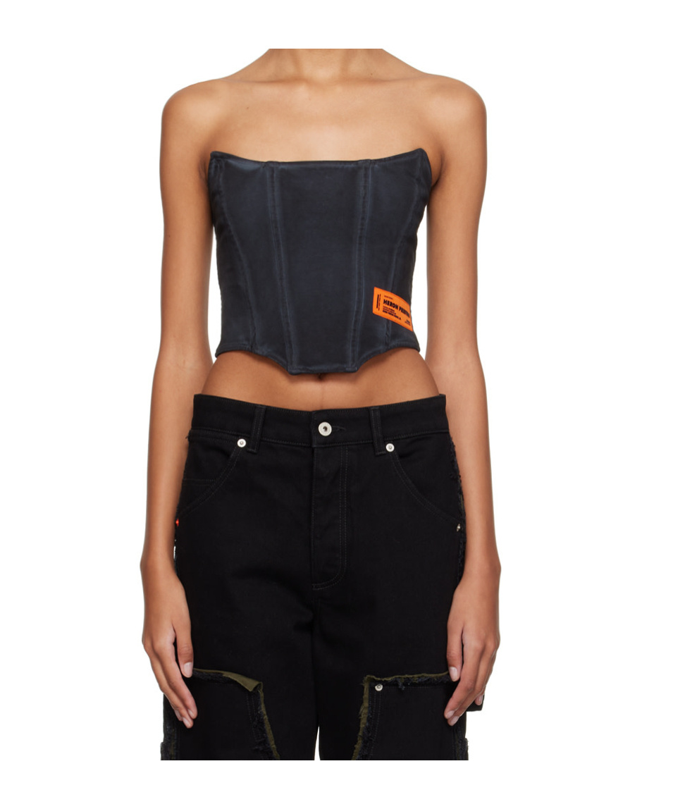 Heron Preston Logo-patch Strapless Corset Top In Black