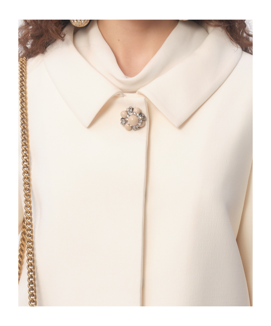 Valentino Garavani White Jacket With Spread Collar And Front Jewel Button In Wool And Silk Woman In White