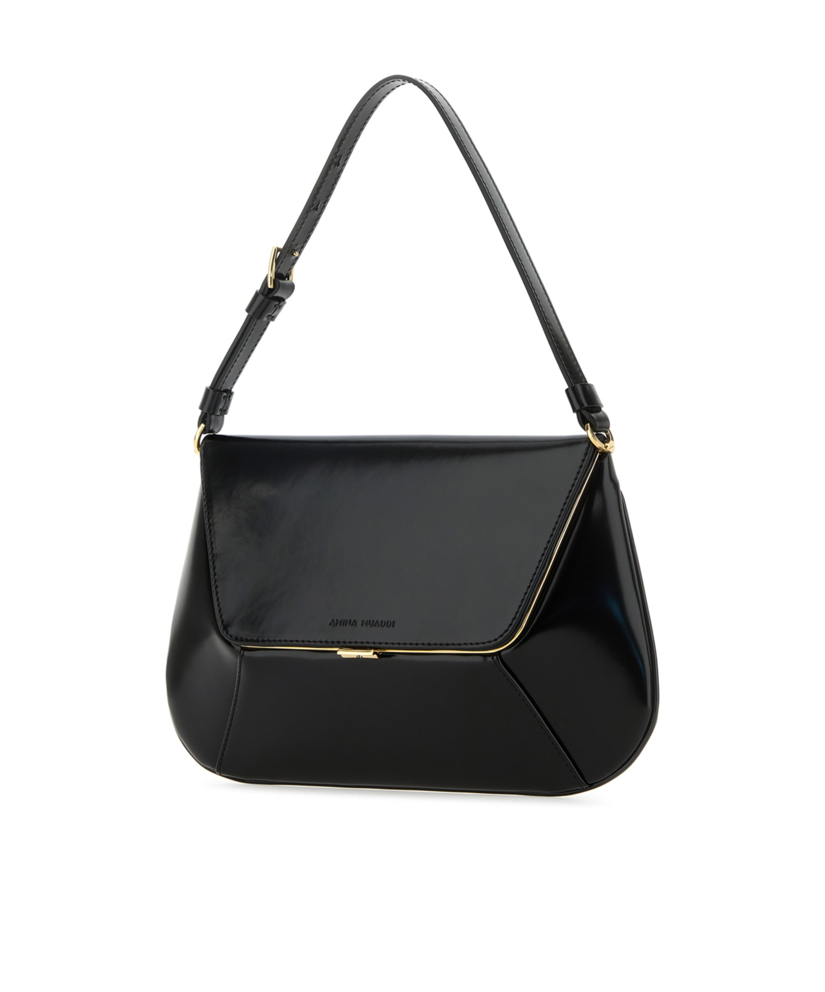 Amina Muaddi Leather Handbag With Curved Base And Reptile Motif Embossing In Black