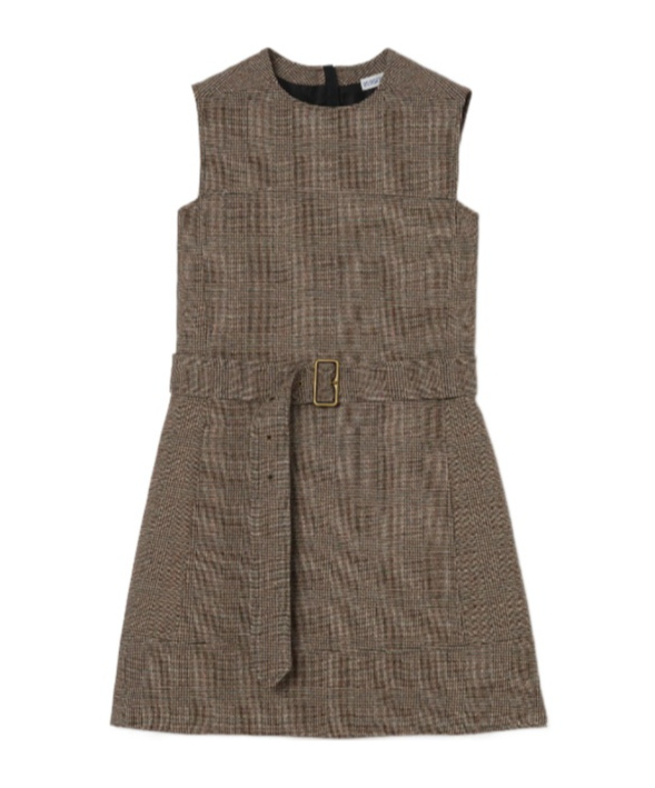 Burberry Check Wool Linen Blend Dress In Brown