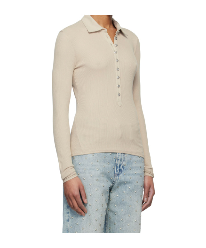 Rag & Bone Taupe Essential Rib Button Polo In Nude