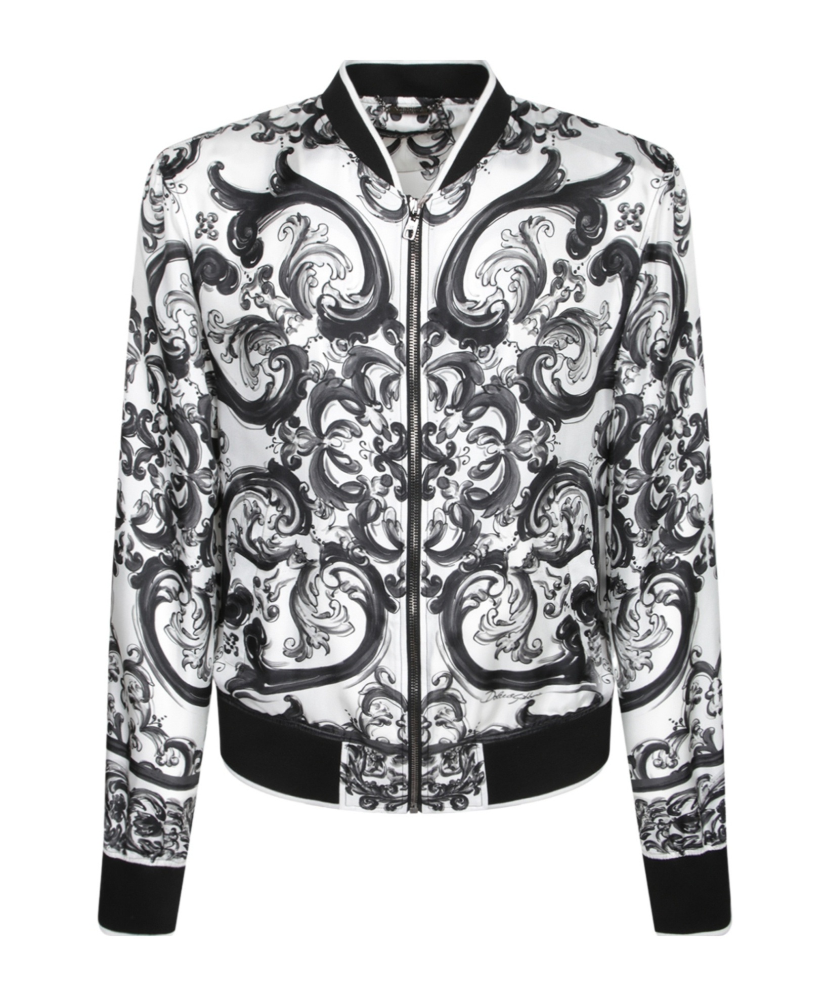 Dolce & Gabbana Maiolica Pattern Bomber Jacket In Black