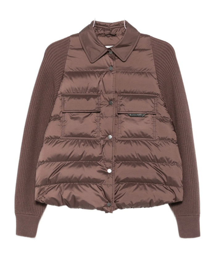 Brunello Cucinelli Quilted-panel Knit-sleeve Jacket In Brown