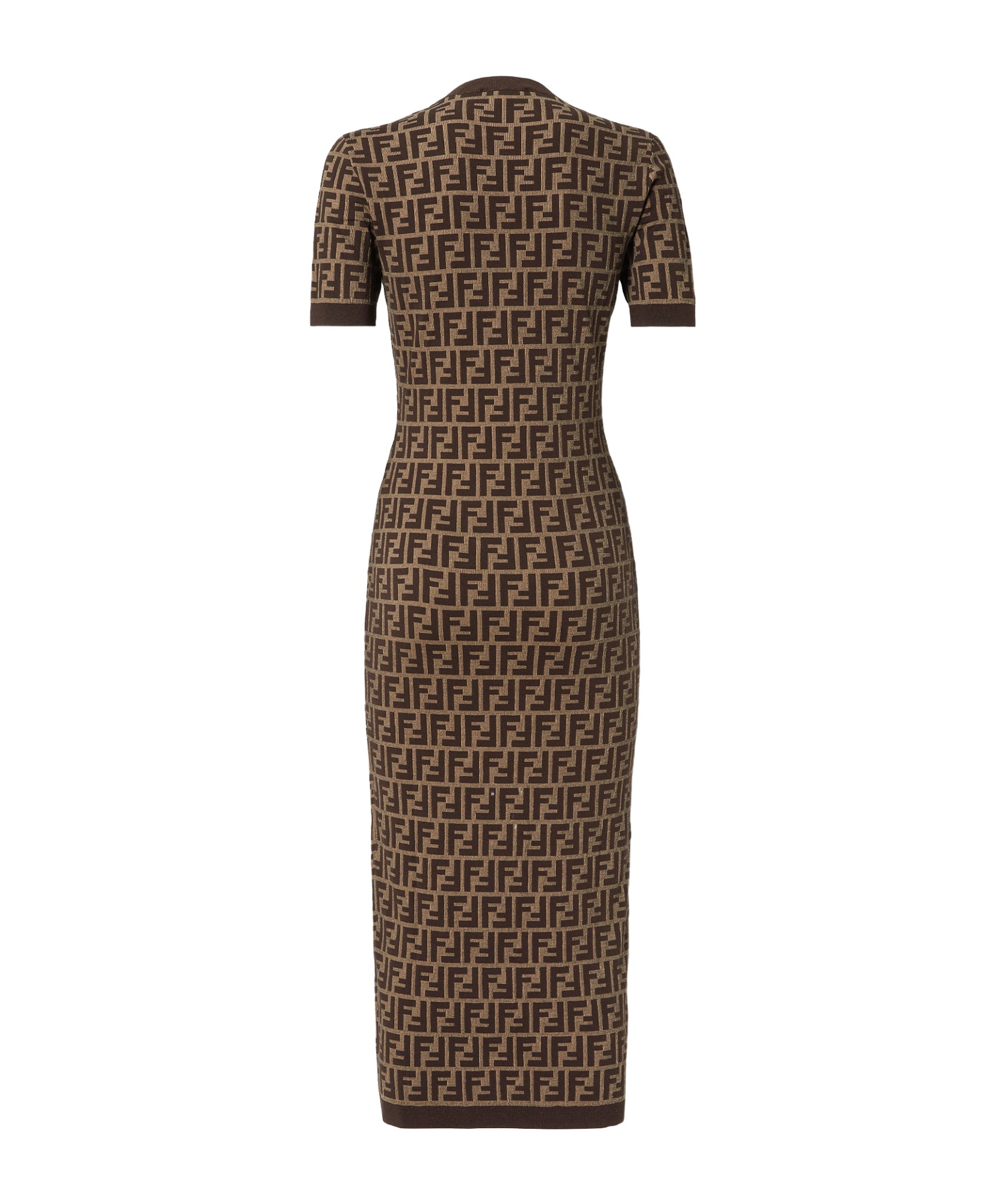 Fendi Cotton Dress With All-over Logo Print In Brown