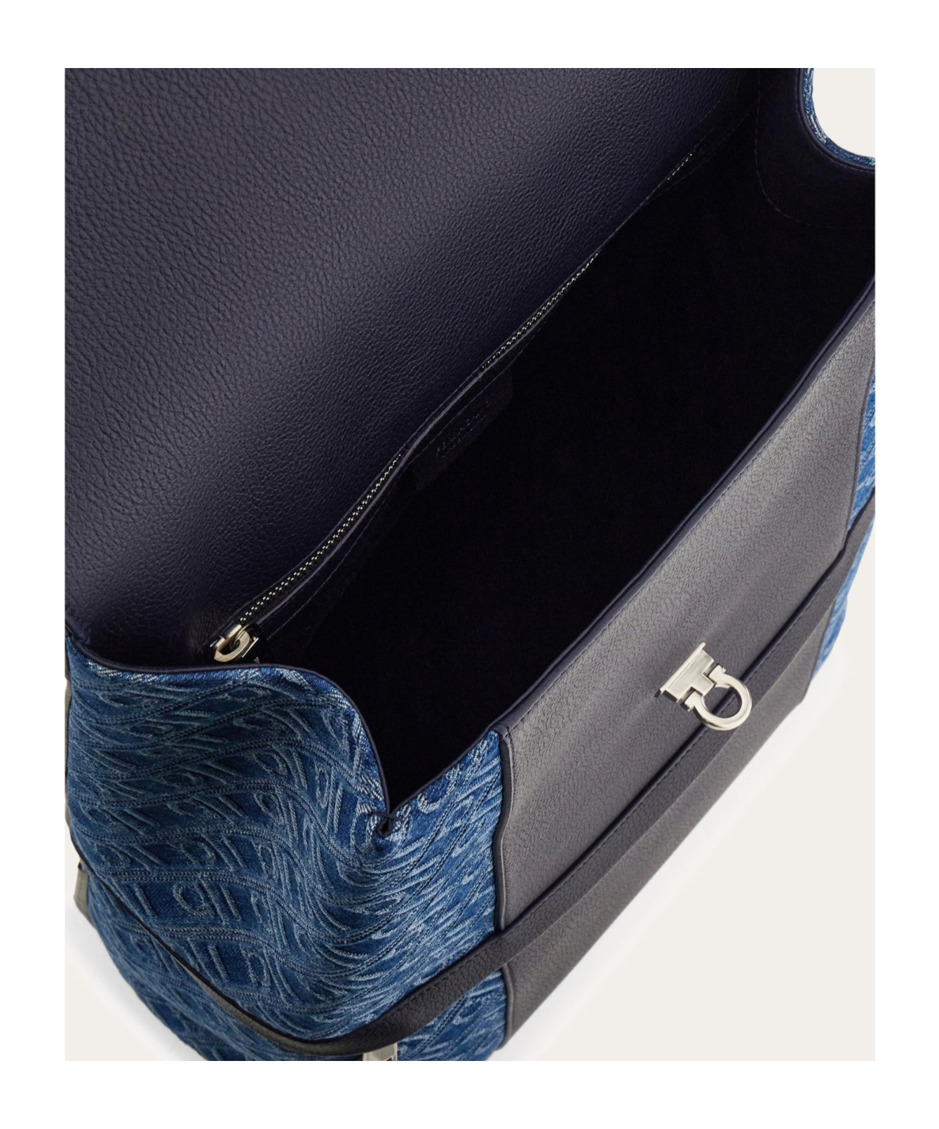 Ferragamo Monogram Backpack With Gancini Buckle In Blue