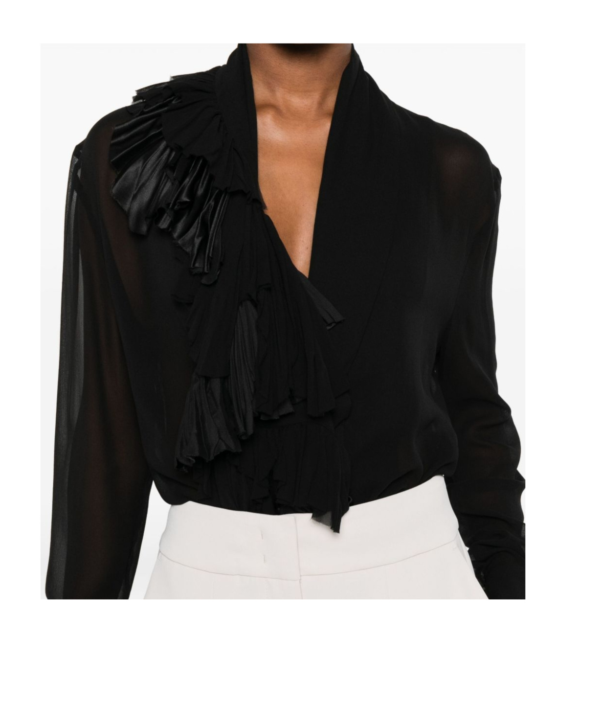 Alberta Ferretti Ruffled Long-sleeve Blouse In Black