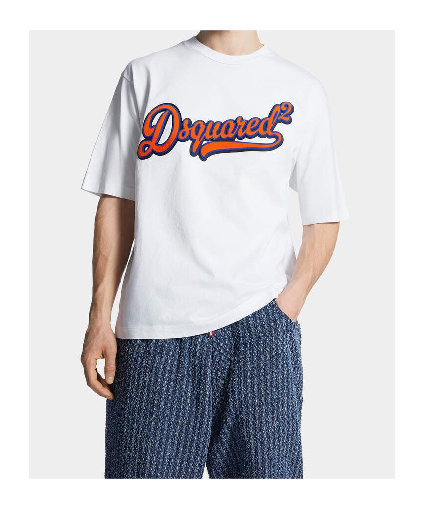 Dsquared2 Mens White Embossed Text-print Loose-fit Cotton T-shirt Xl In White