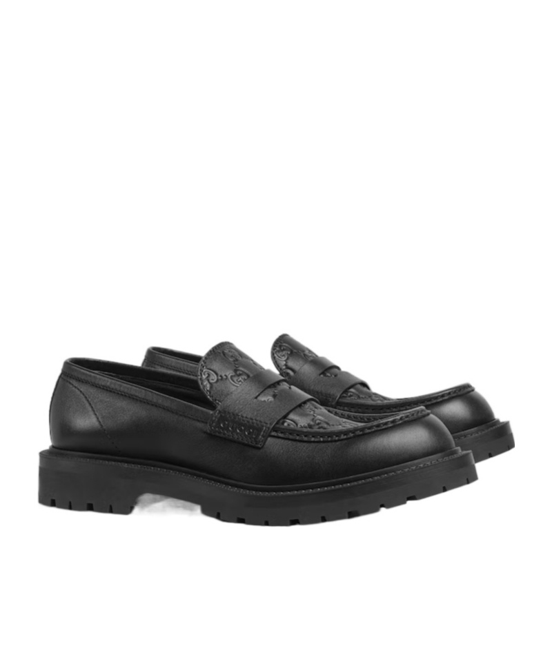Gucci Leather Loafers With Round Toe And Rubber Sole In Black