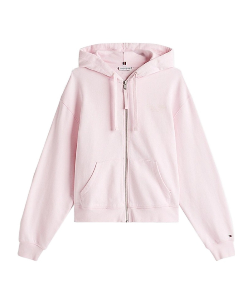 Shop Tommy Hilfiger Logo Zip-thru Hoody In Pink