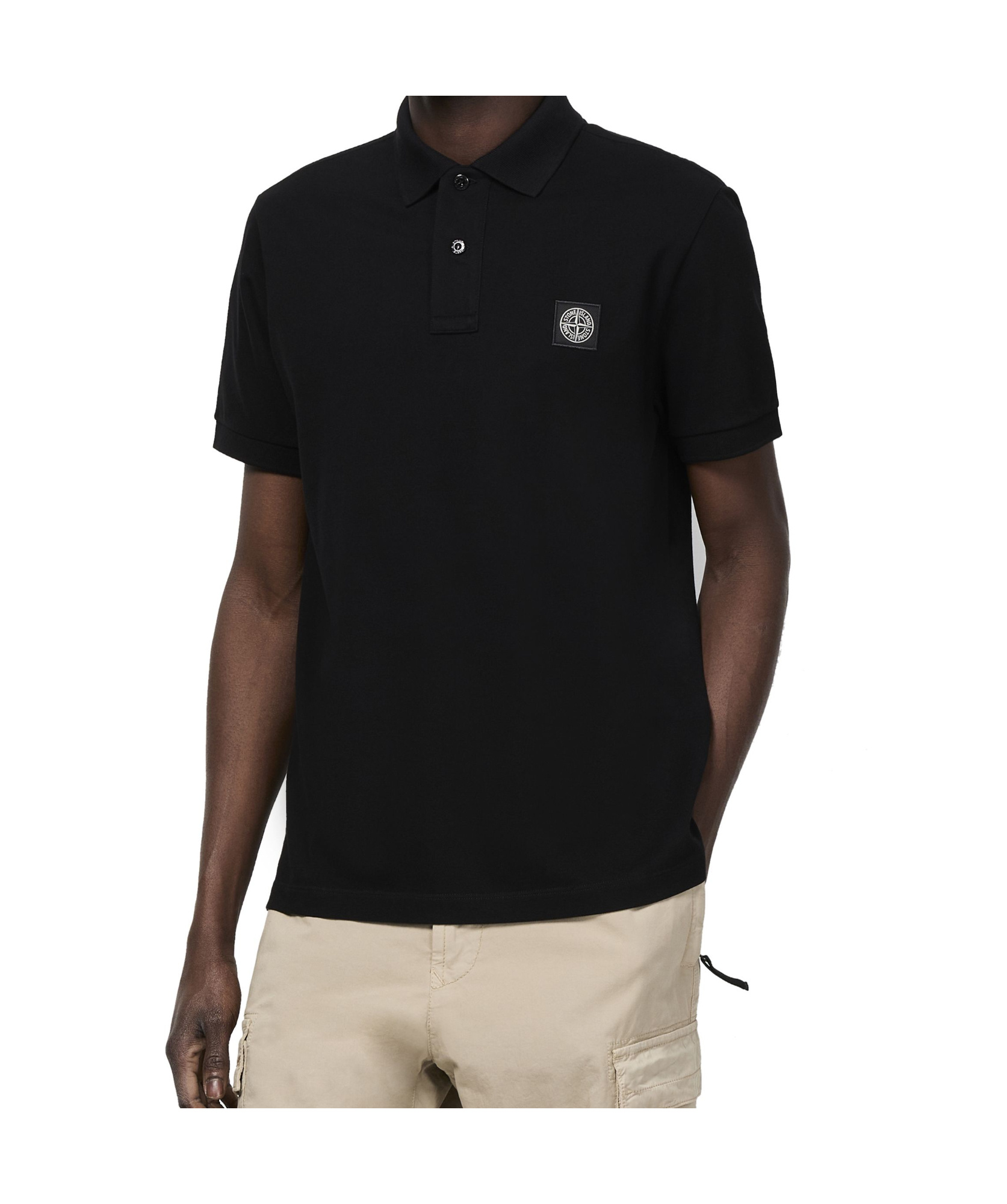 Shop Stone Island Logo Polo In Black