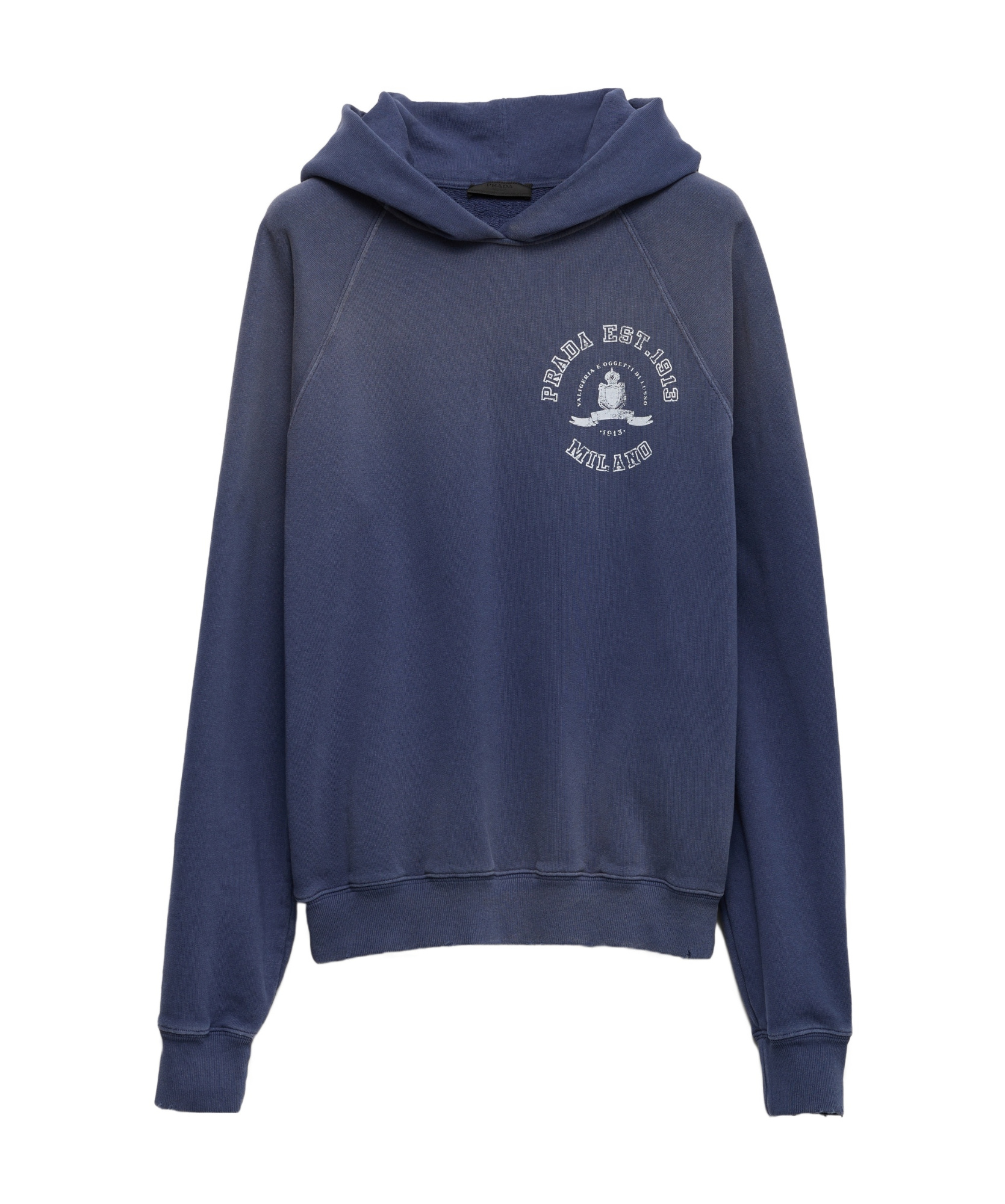 Prada Printed Cotton Fleece Hoodie In Navy Blue