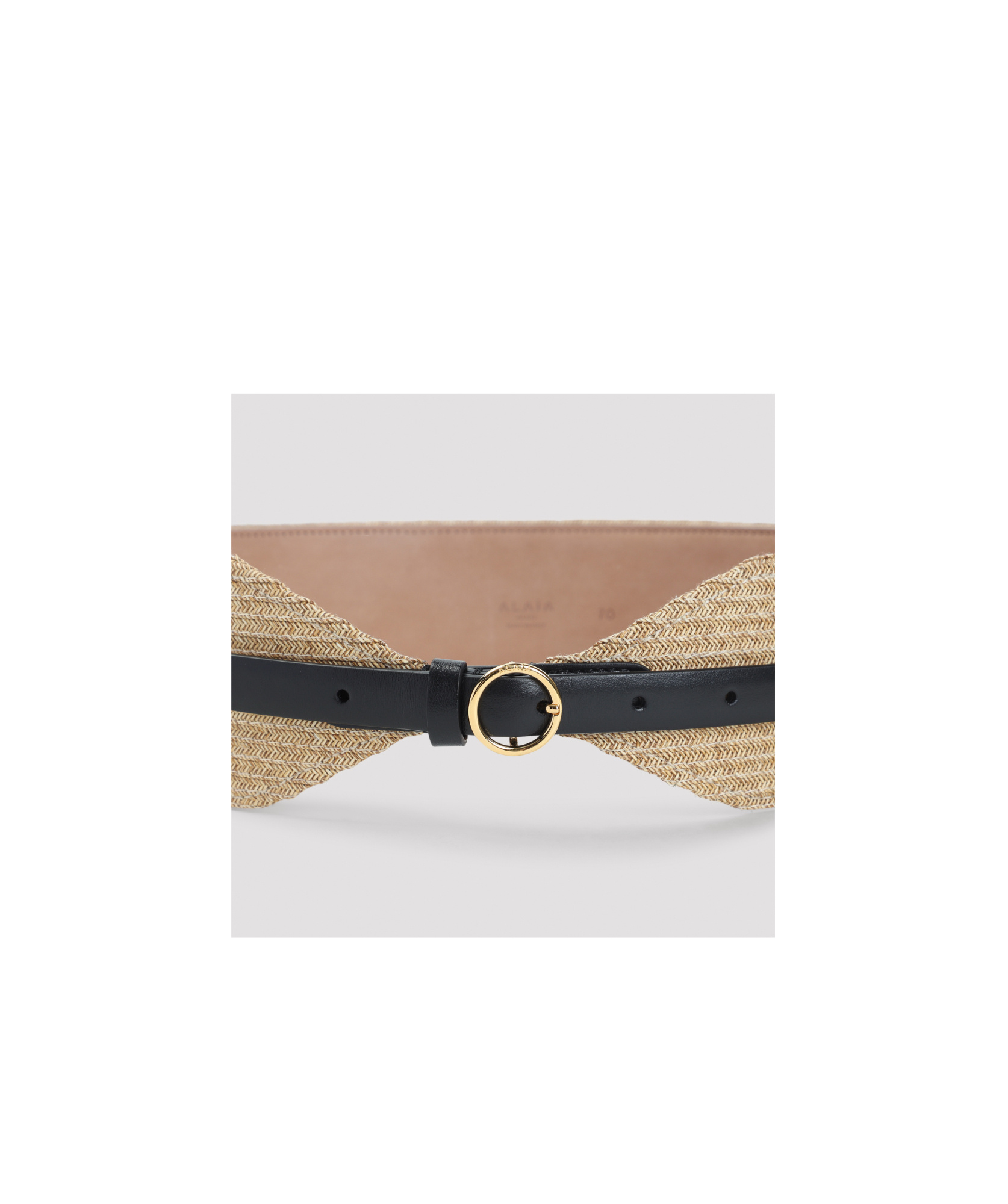 Alaïa Woven Paper Straw Belt With Gold Buckle In Brown