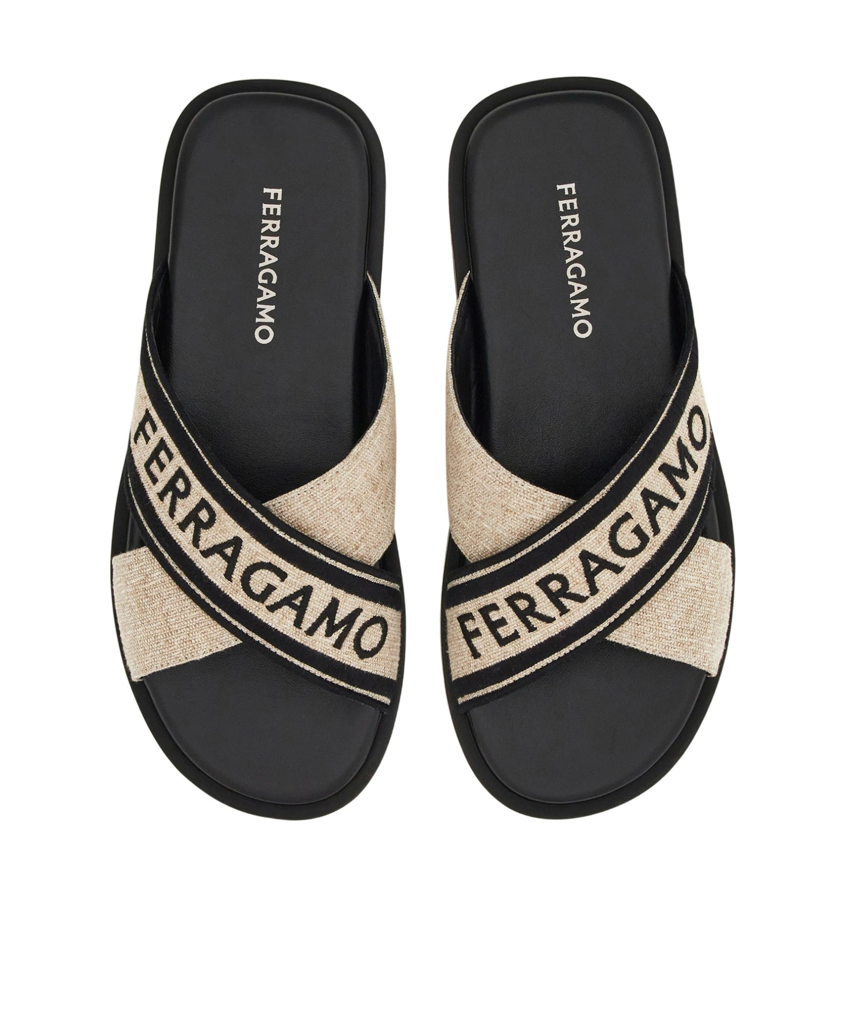 Ferragamo Cross-strap Slippers In Black
