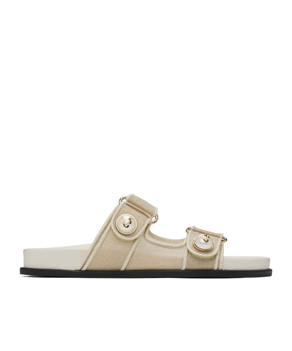 Jimmy Choo Fayence Metallic Mesh Slides In Nude