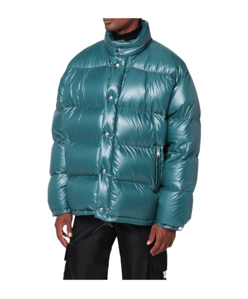 Prada Triangle Logo Glossy Down Jacket In Multi