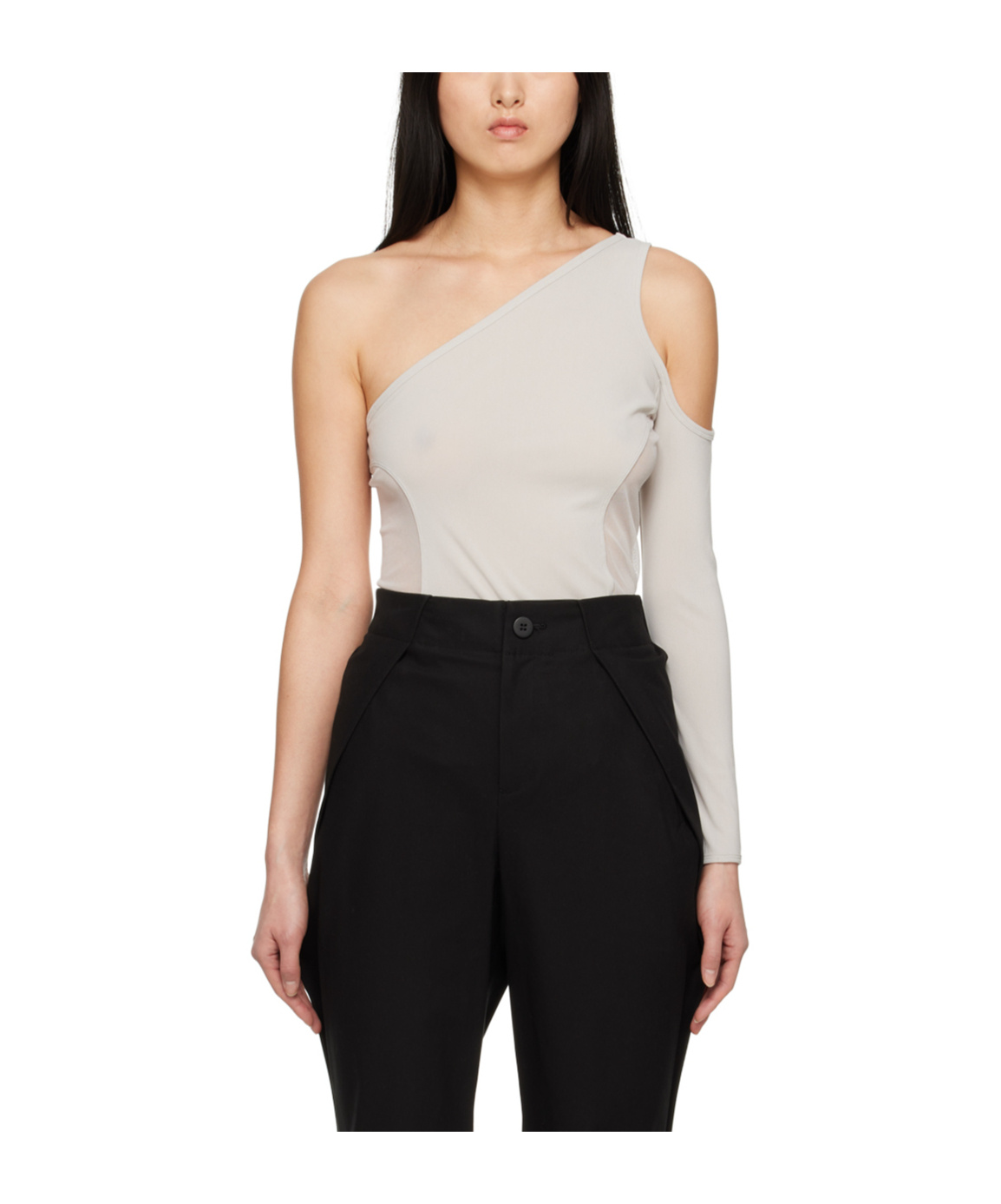 Issey Miyake Gray Figure Mesh Long Sleeve T-shirt In Black