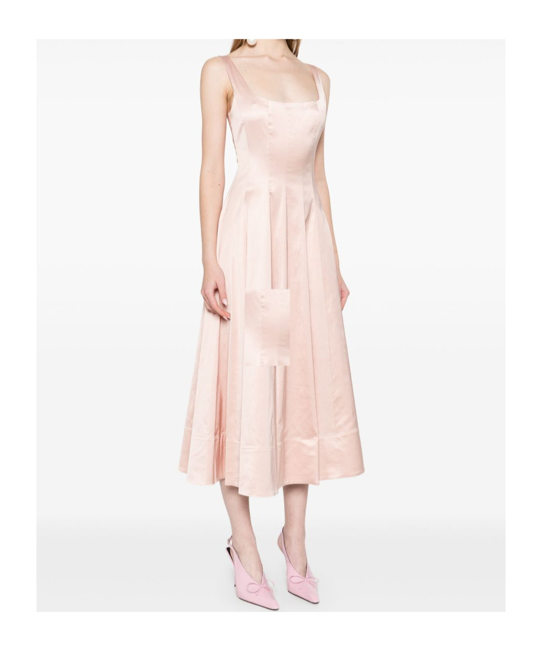 Staud Wells Pleated Satin Midi Dress In Pink