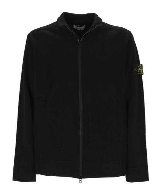 Stone Island Zip-up Jacket With Logo Patch In Black