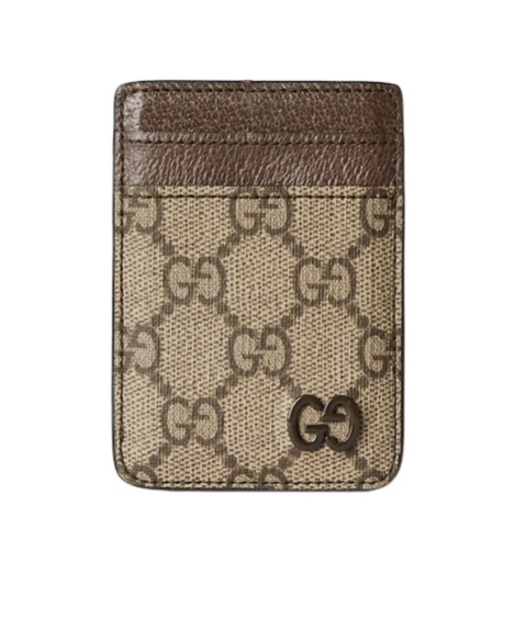 Gucci Two-color Magnetic Buckle Card Holder In Brown