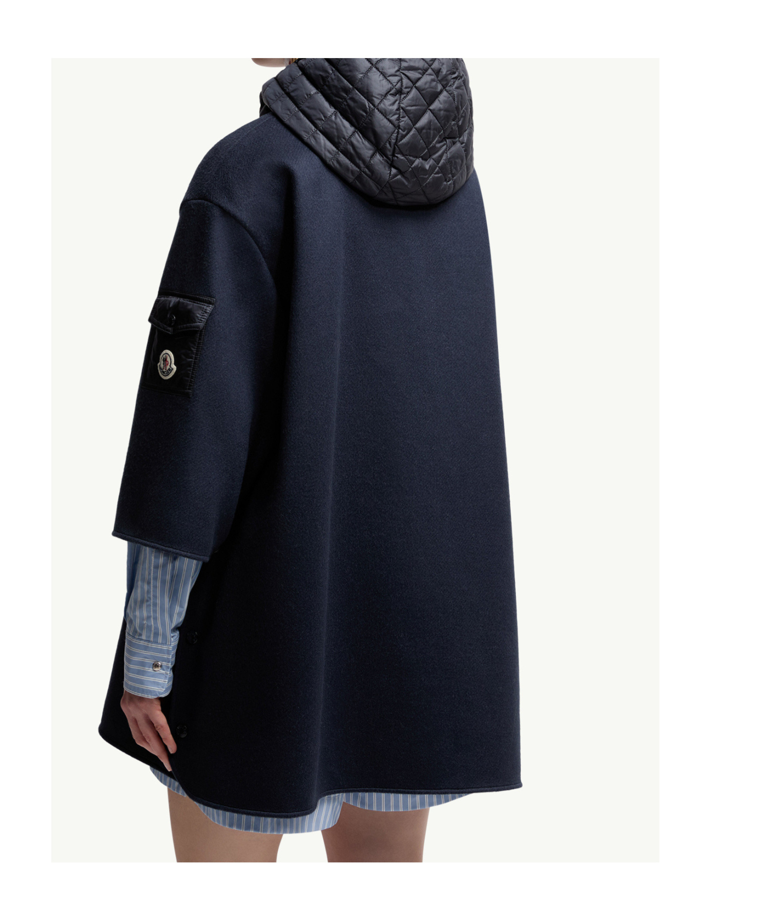Moncler Hooded Shell And Wool-blend Cape Coat In Blue