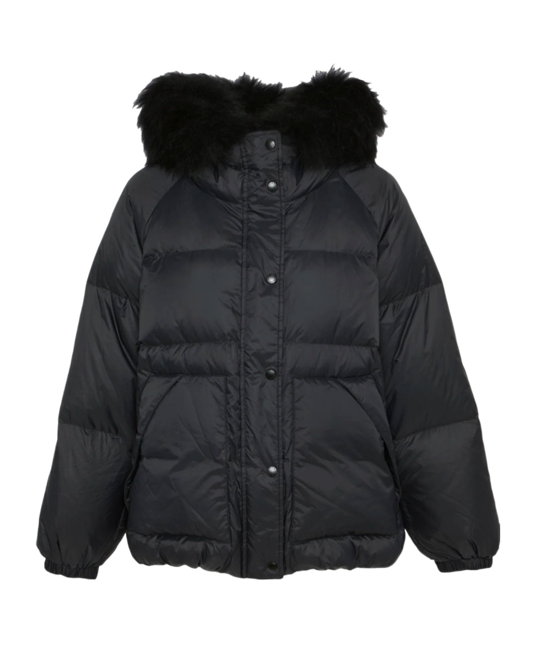 Yves Salomon Short Down Jacket With Raglan Sleeves And Lamb Fur Hood Trim Clothing In Black