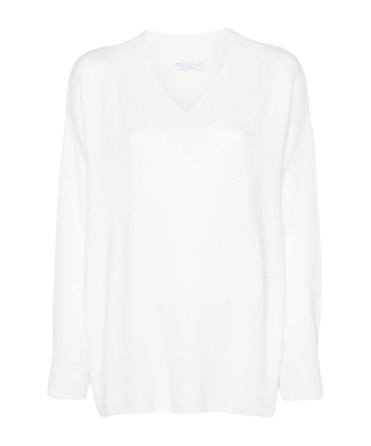 Brunello Cucinelli Long Sleeve V-neck Sweater In White