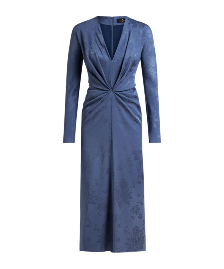 Shop Etro Jacquard Dress With Knot In Blue