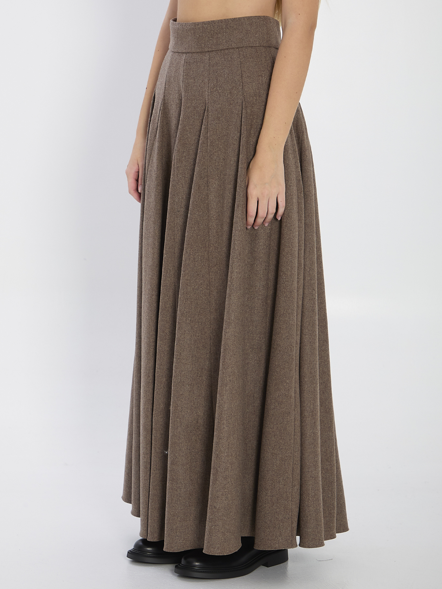 Max Mara High-waisted Pleated Wool Blend Skirt In Green