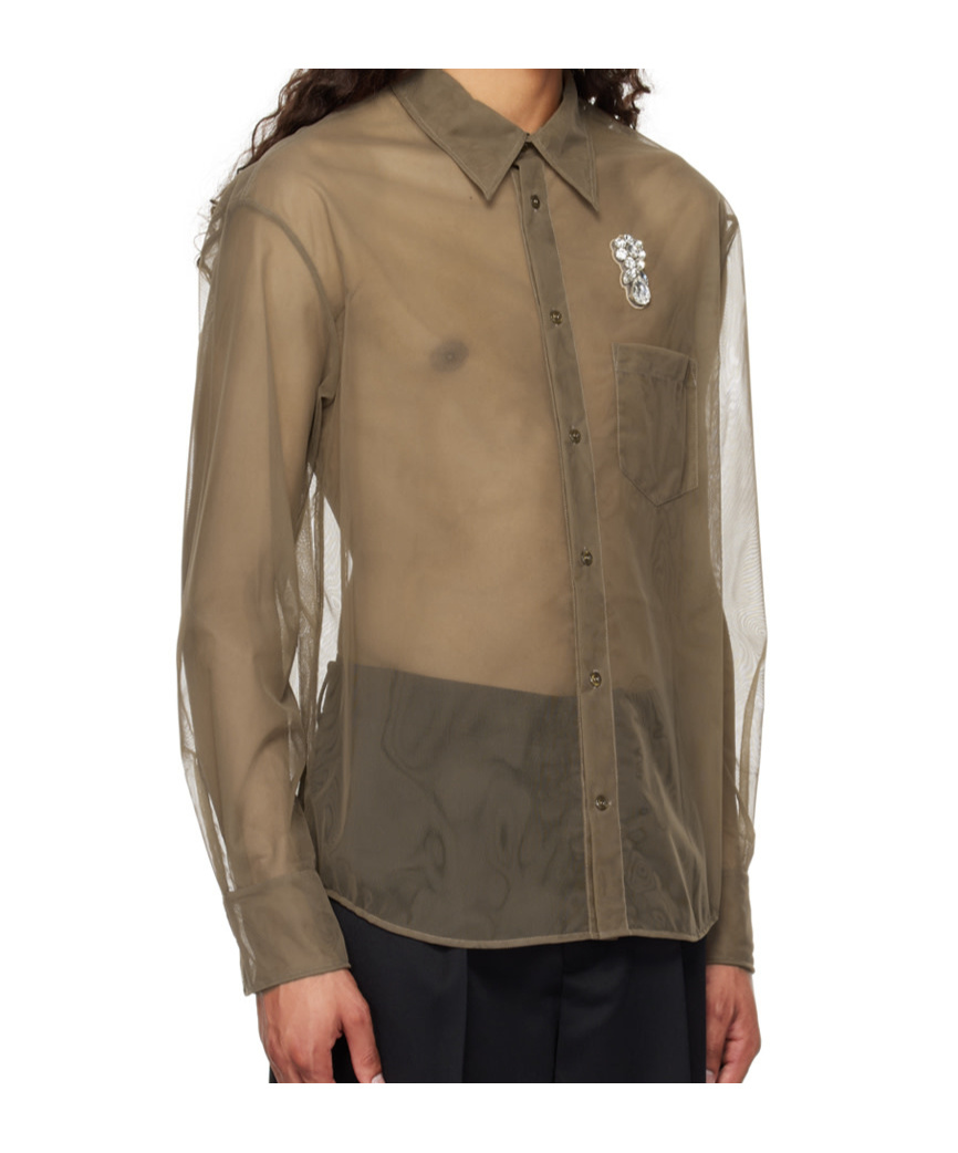 Simone Rocha Sheer Embellished Shirt In Black