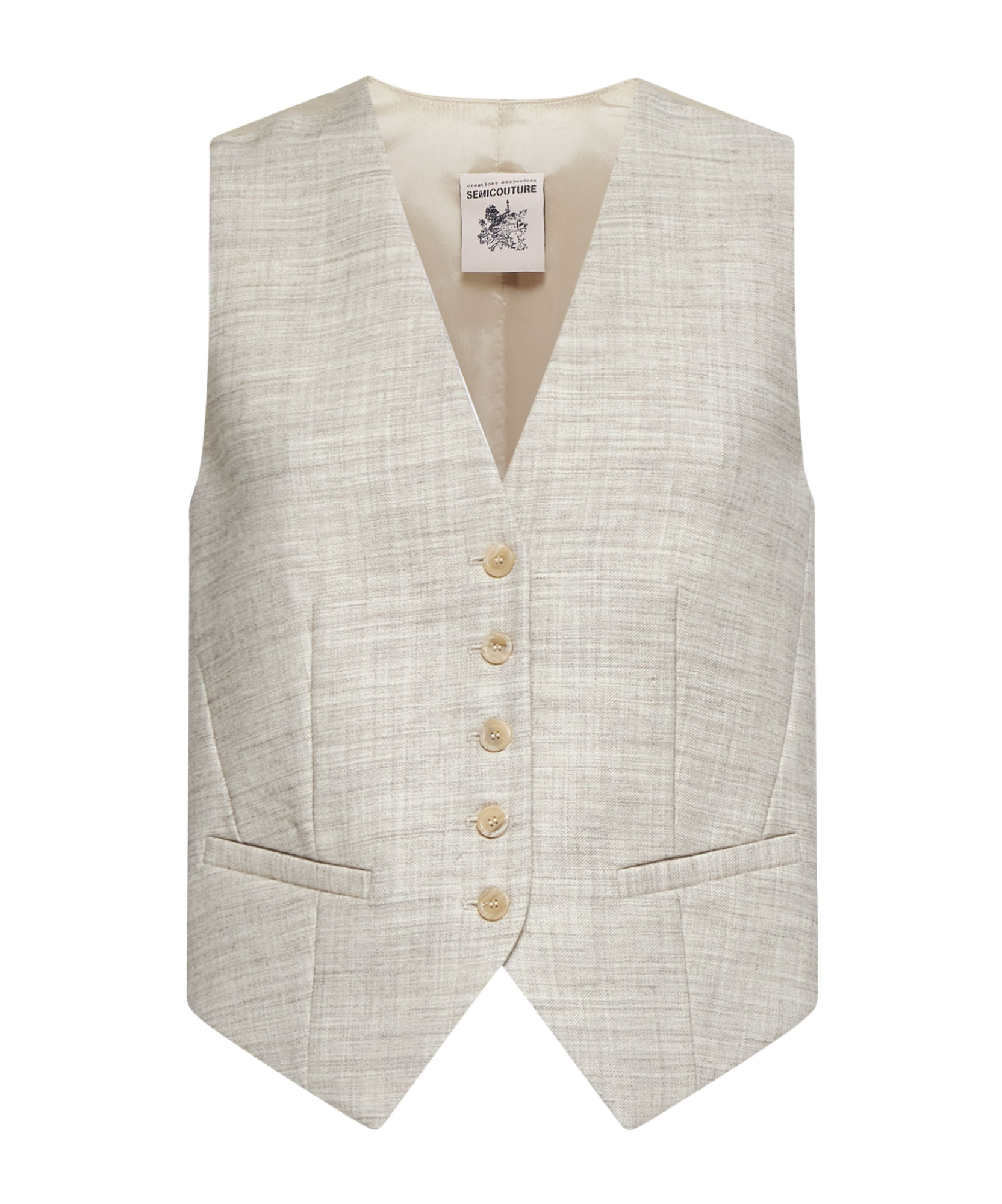 Shop Semicouture Virgin Wool Waistcoat In Nude