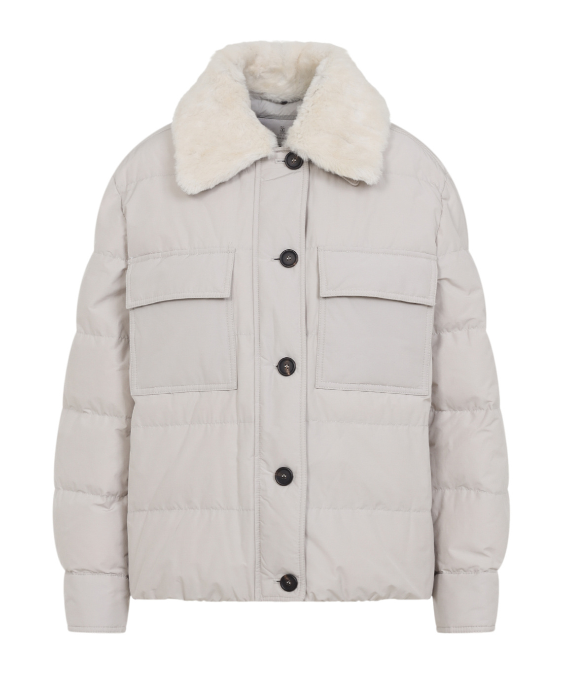 Brunello Cucinelli Shearling-collar Down Jacket In Neutral