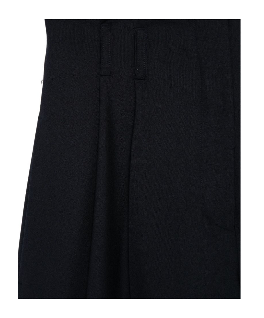Semicouture Wide Leg Pleated Trousers With Belt Loops In Black