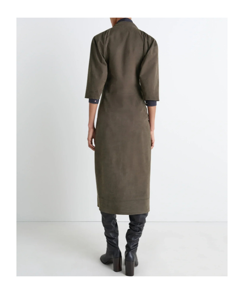 Lemaire V-neck Three-quarter Sleeve Midi Dress In Brown