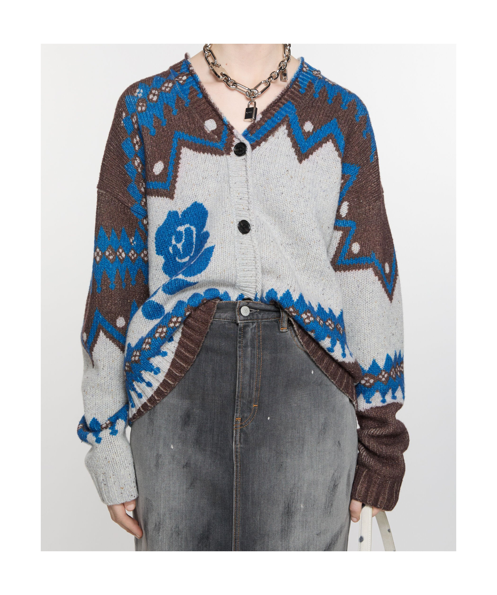 Acne Studios Jacquard Wool Cardigan In White