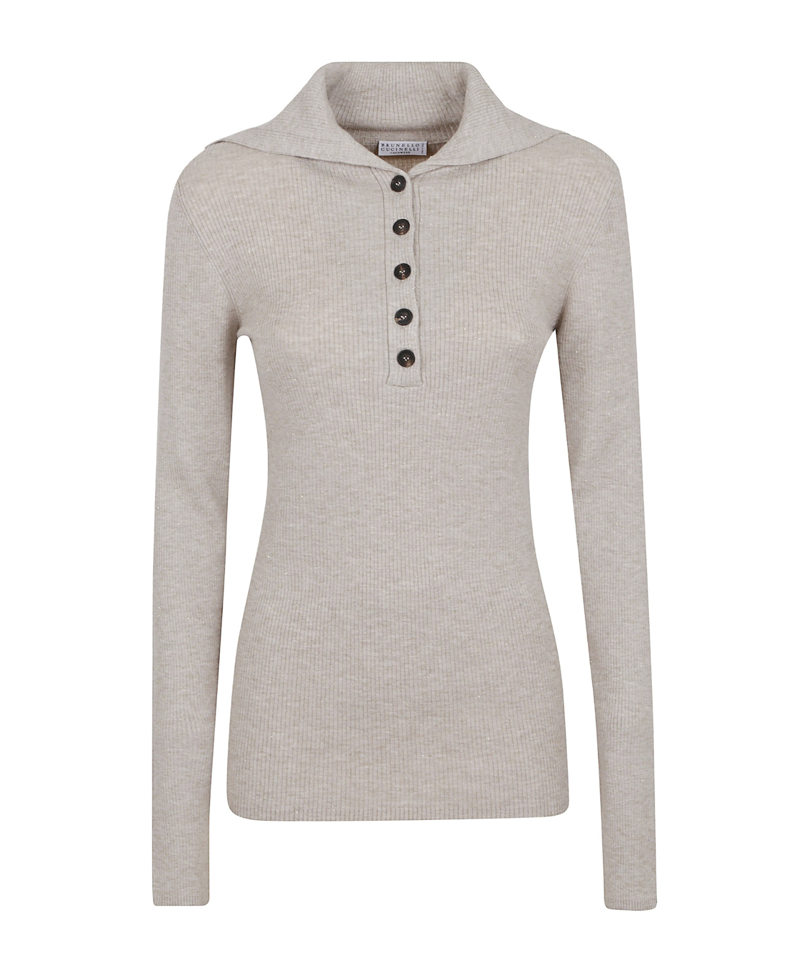Brunello Cucinelli Lapel Long Sleeve Sweater In Gray