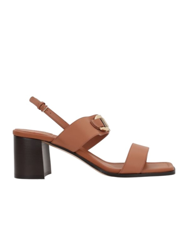 Ferragamo Gancini Logo Calfskin Slingback Sandals With A Block Heel In Brown