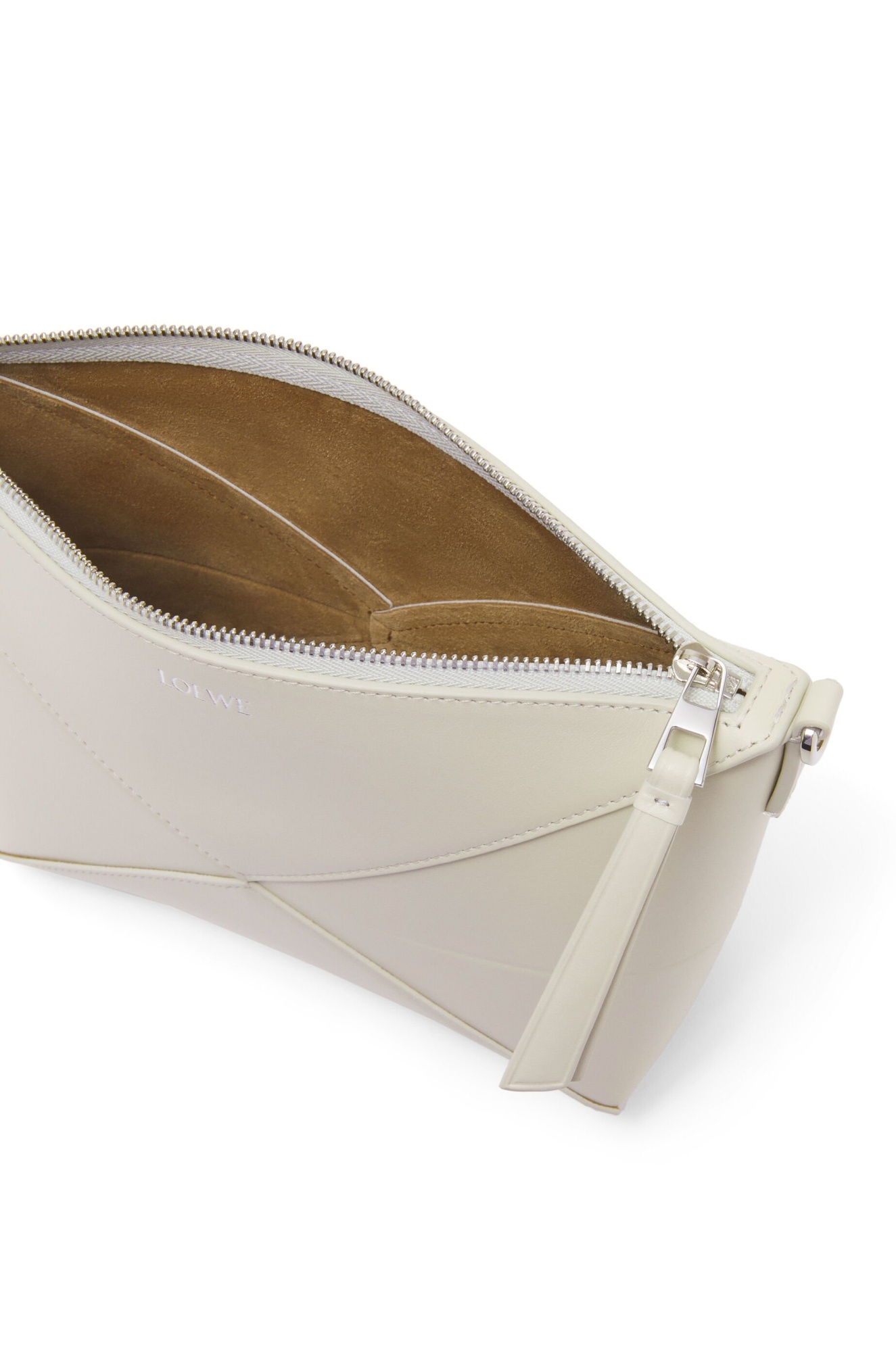 Loewe Puzzle Fold Leather Pouch Shoulder Bag In Nude