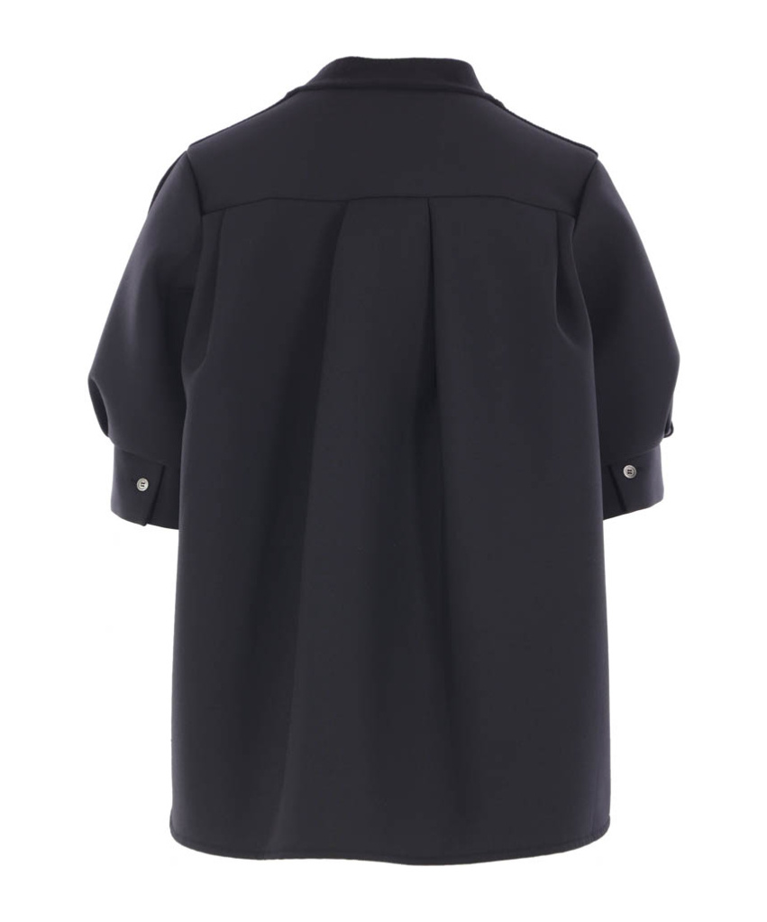 Sacai Pleated-panel Short-sleeve Cardigan In Black