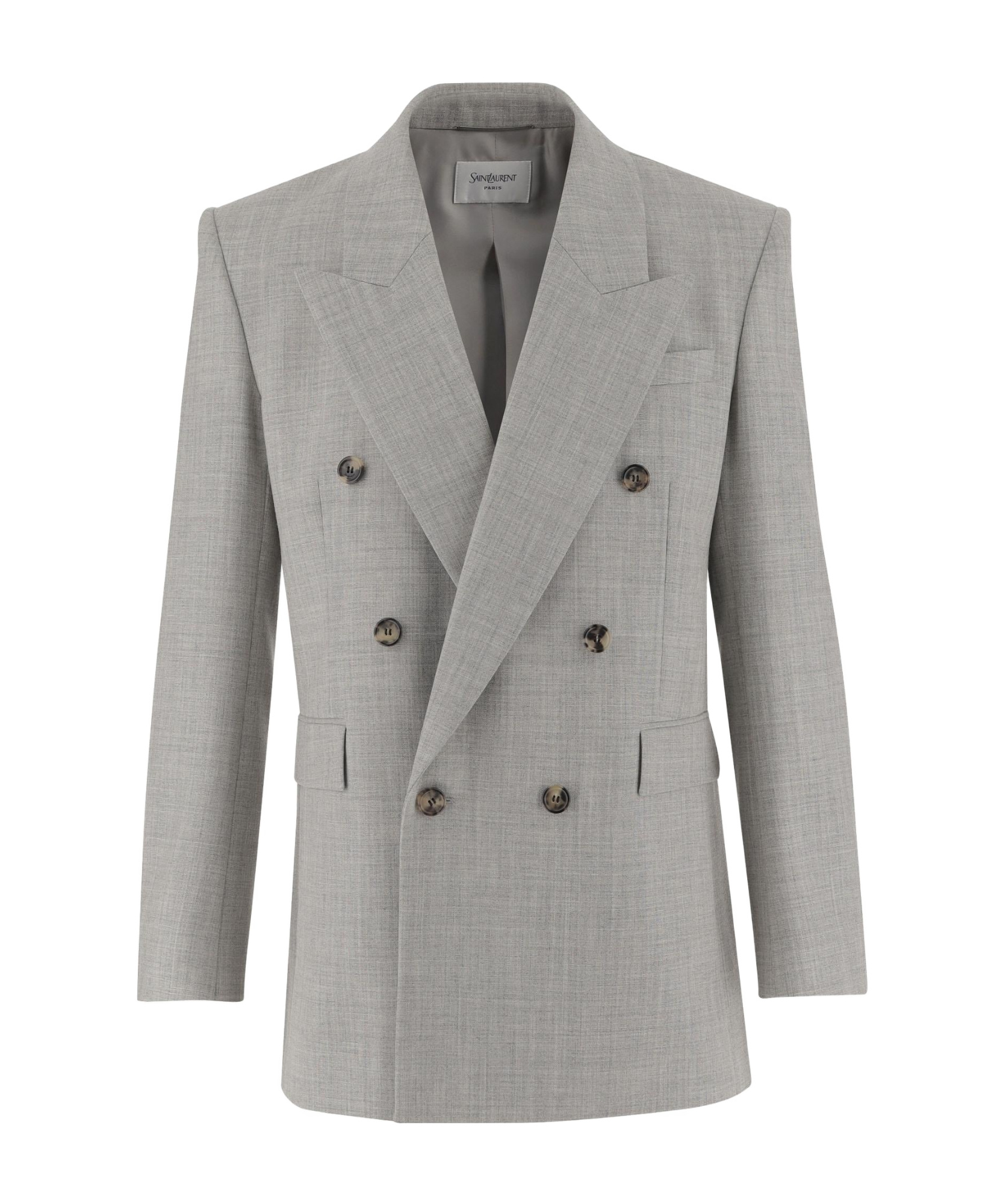 Saint Laurent Double-breasted Wool Blazer In Gray