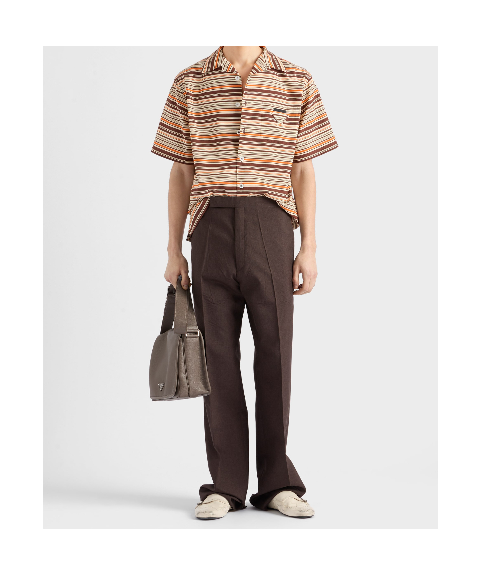 Prada Camicia In Misto Cotone Ricamato Uomo In Multi