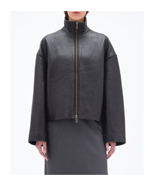 Remain Birger Christensen Long-sleeved Leather Jacket In Black