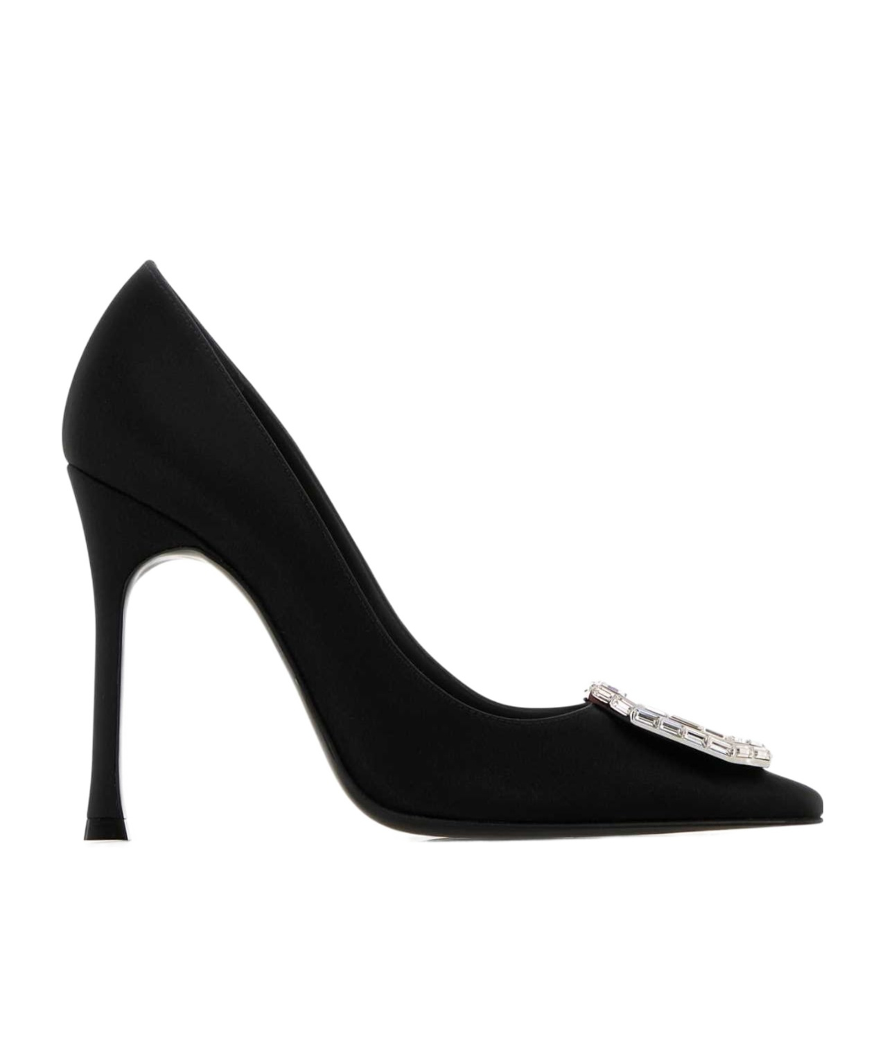 Amina Muaddi Black Satin Camelia 105 Pumps In Black