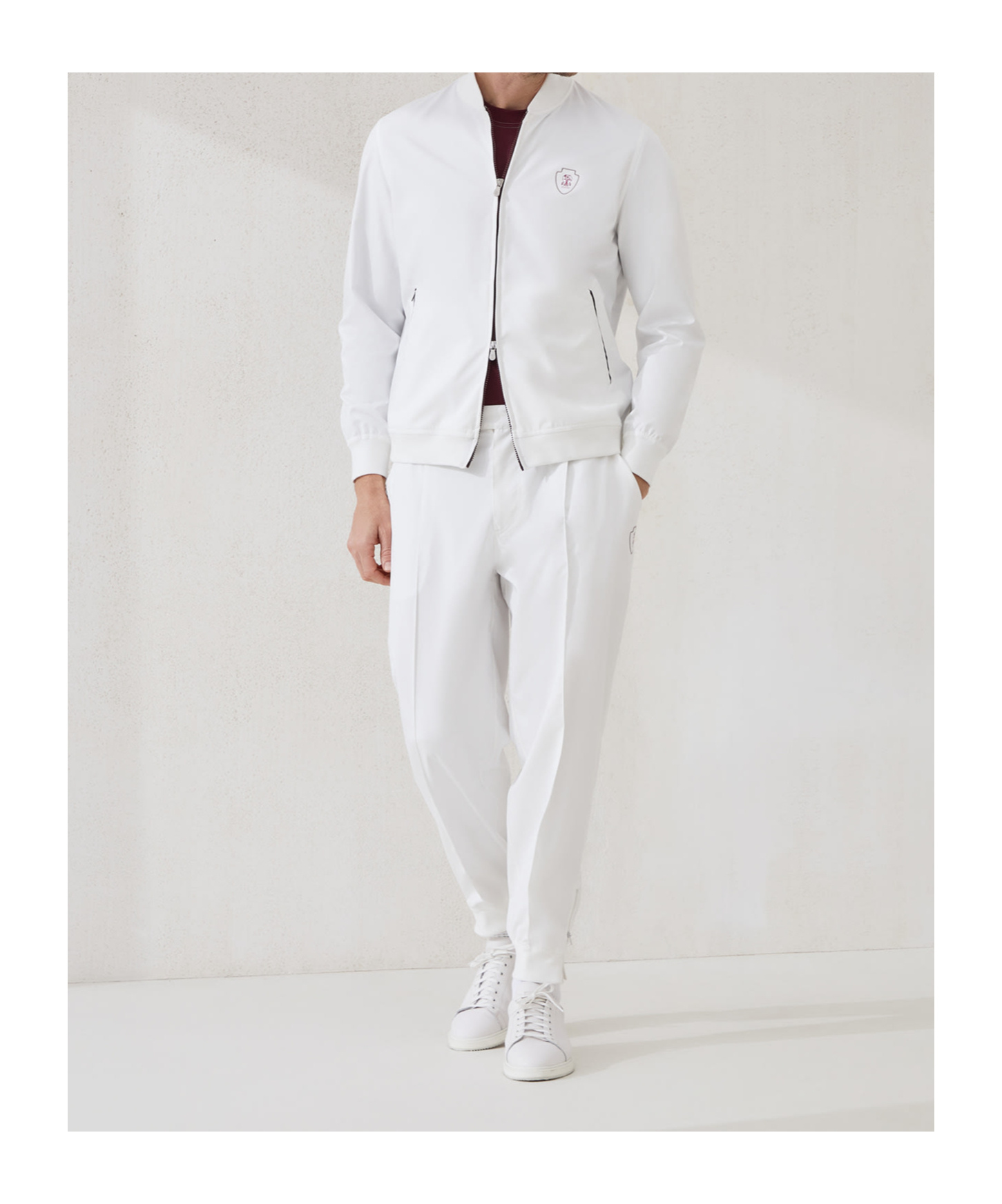 Brunello Cucinelli Nylon Sweatshirt With Logo And Zipper In White