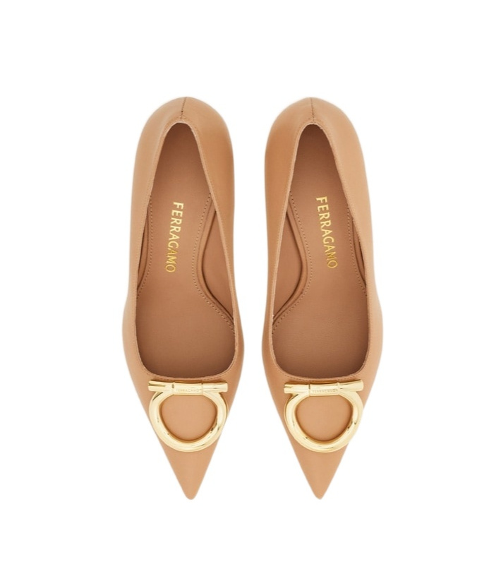 Ferragamo Buckle-detail Pointed-toe Pumps In Brown