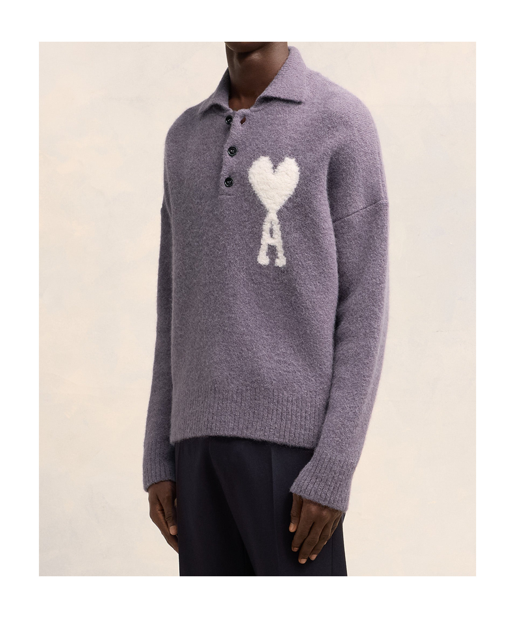 Ami Alexandre Mattiussi Off-white Ami De Coeur Polo Purple In Gray