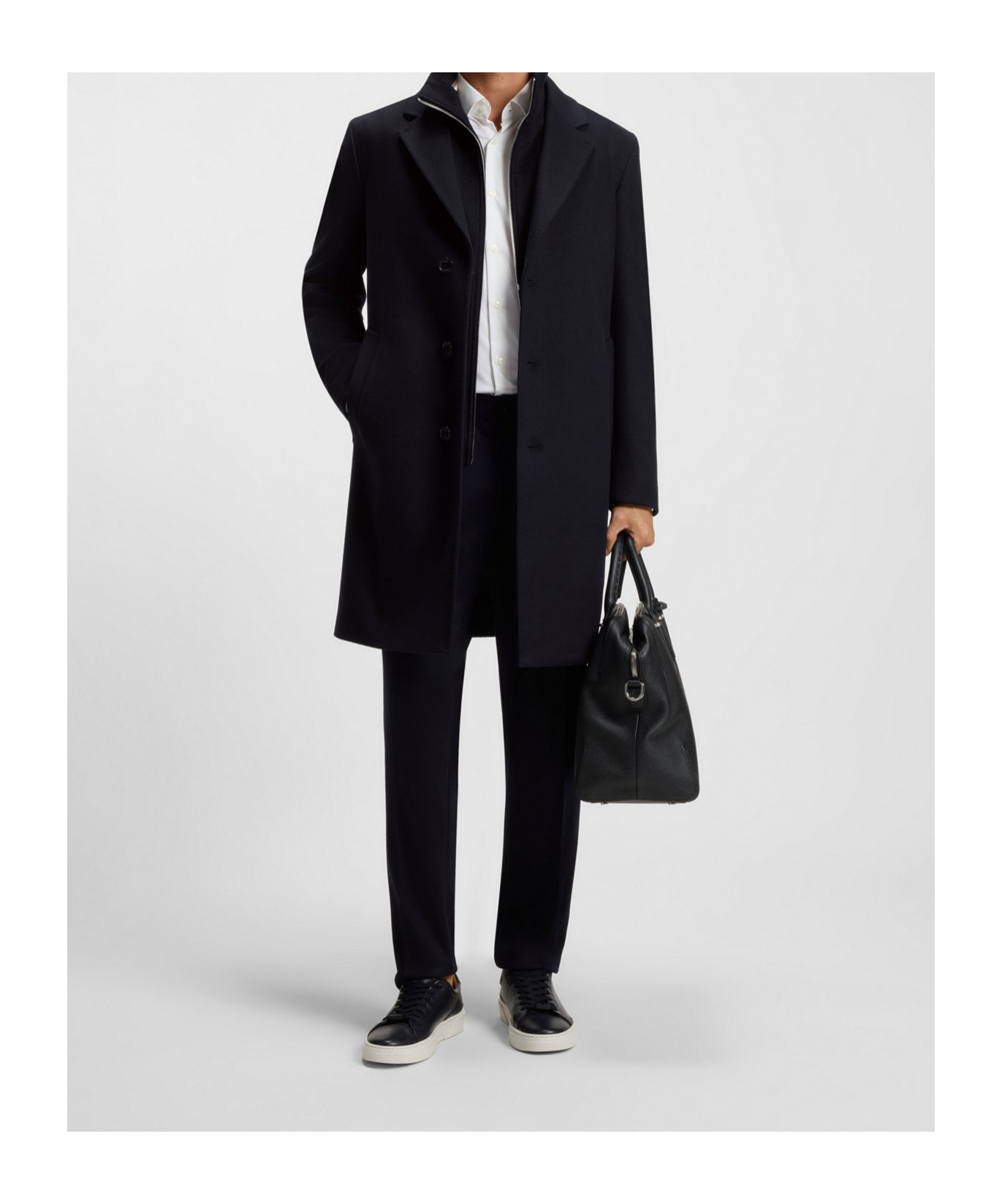 Hugo Boss Formal Coat In A Wool Blend In Blue